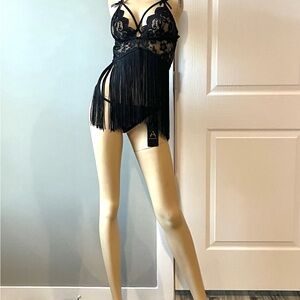 Elegant Black Lace Chemise with Fringe